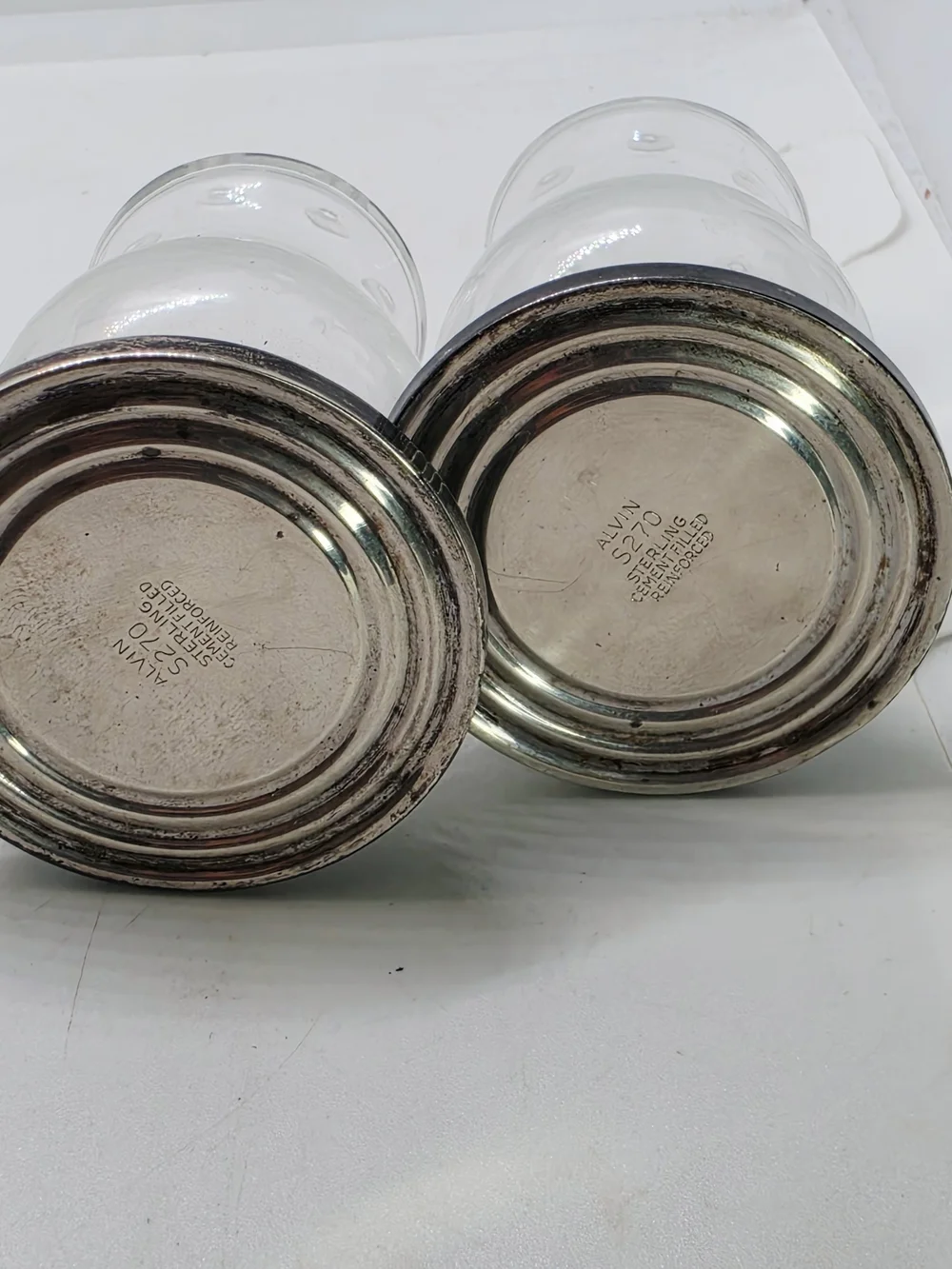 Vintage Alvin S270 Sterling Silver & Etched Glass Salt and Pepper Shakers Pair